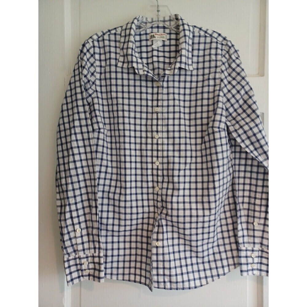J. Crew x Thomas Mason navy gingham shirt womens 2 classic preppy buttonup